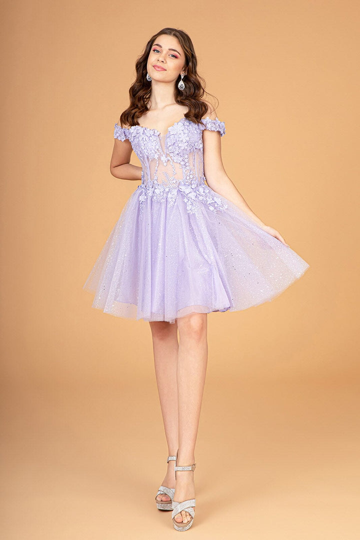 3D Floral Short Off Shoulder Dress by Elizabeth K GS3096