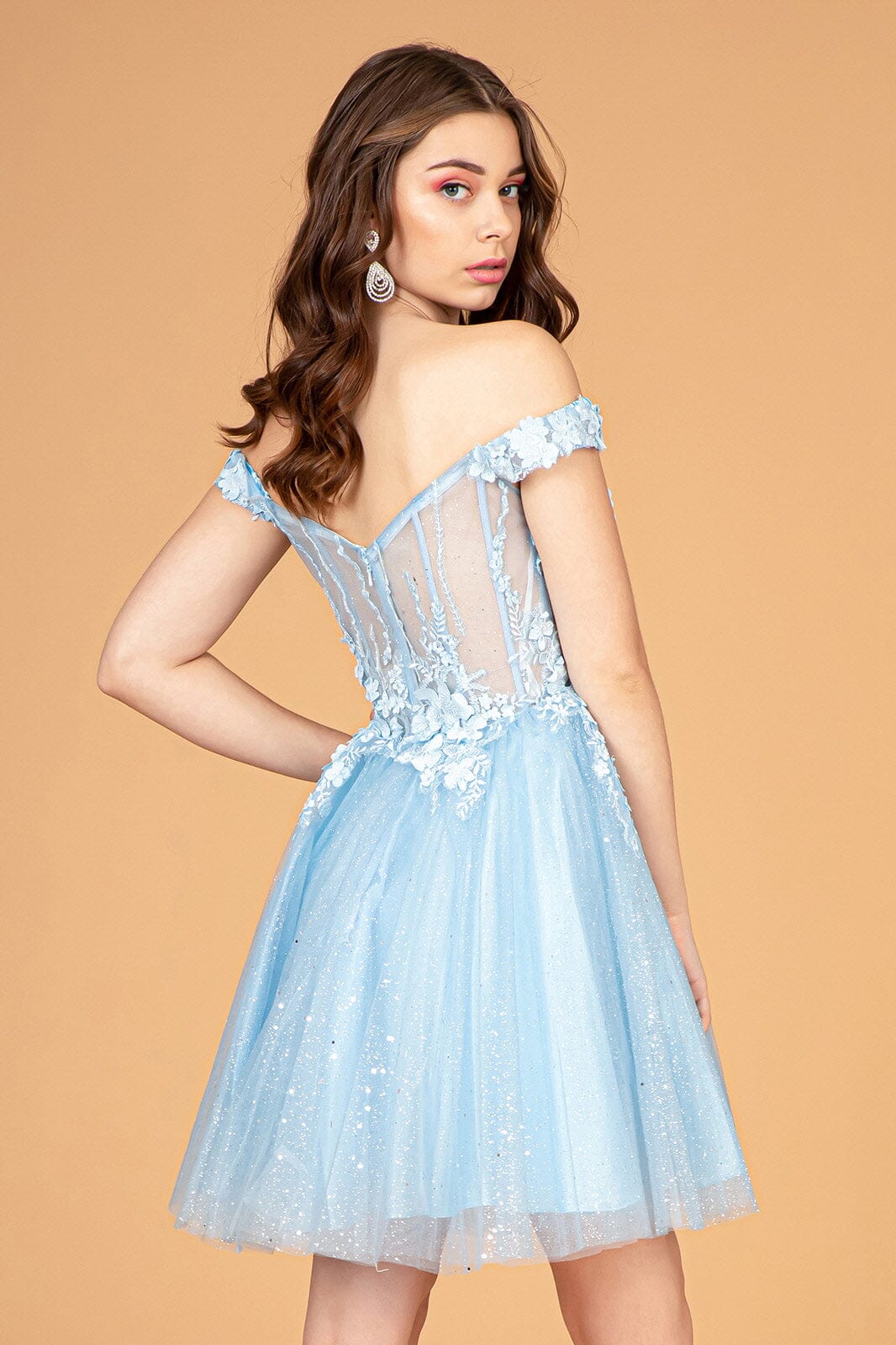 3D Floral Short Off Shoulder Dress by Elizabeth K GS3096