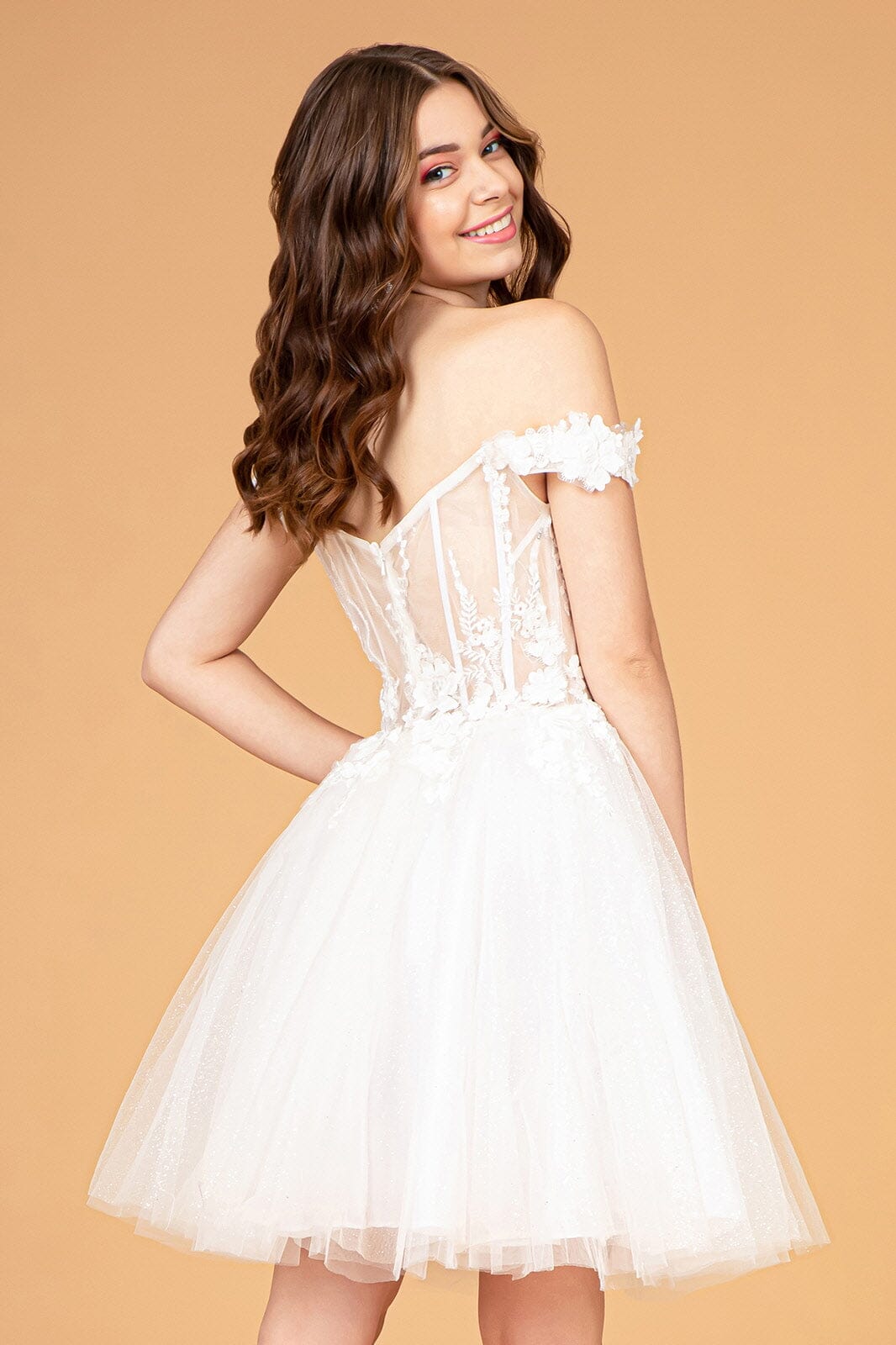 3D Floral Short Off Shoulder Dress by Elizabeth K GS3096