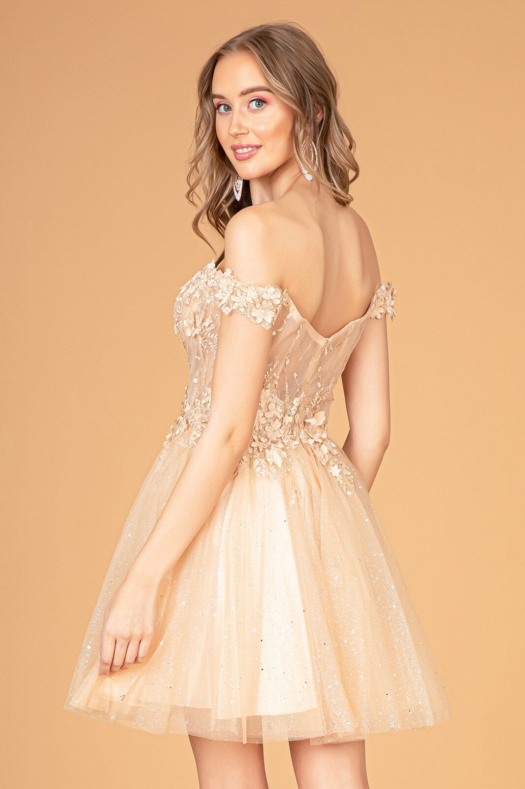 3D Floral Short Off Shoulder Dress by Elizabeth K GS3096