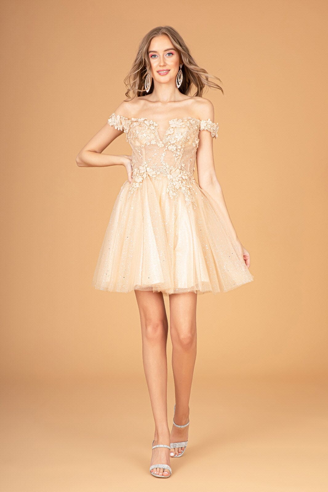 3D Floral Short Off Shoulder Dress by Elizabeth K GS3096