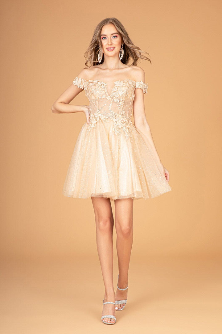 3D Floral Short Off Shoulder Dress by Elizabeth K GS3096