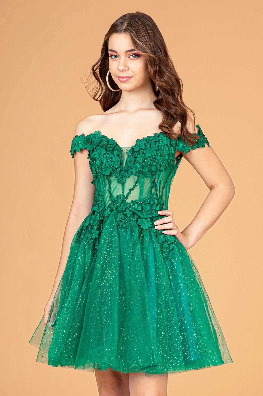 3D Floral Off Shoulder Dress by Elizabeth KGS3096