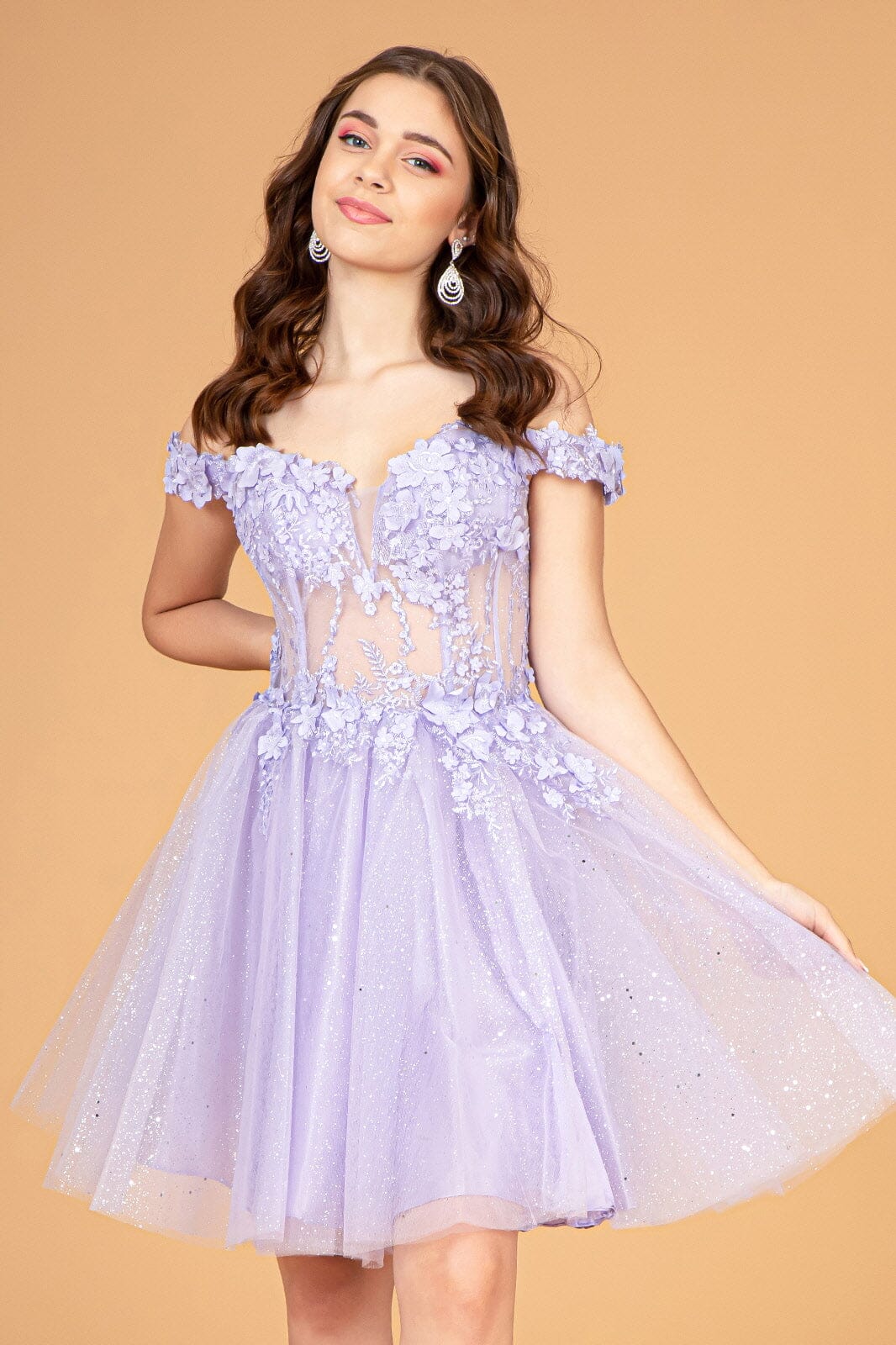 3D Floral Short Off Shoulder Dress by Elizabeth K GS3096