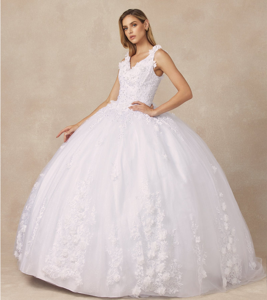 3D Floral Sleeveless Ball Gown by Juliet 1437