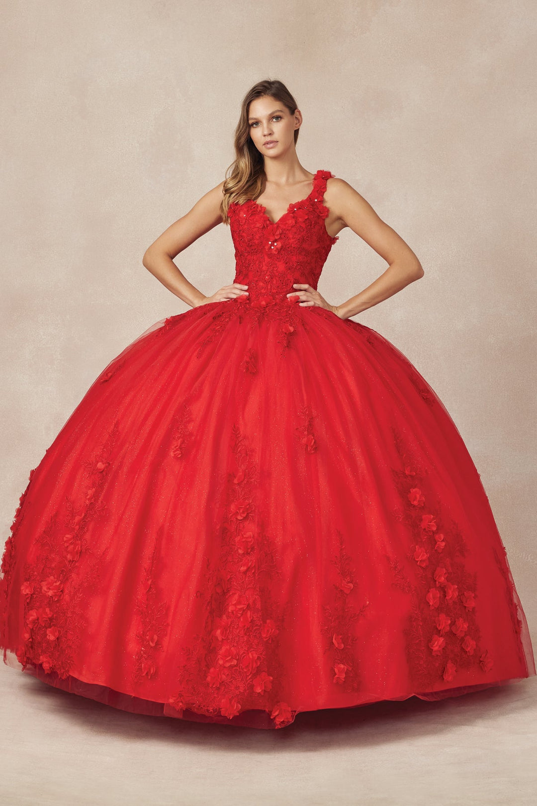 3D Floral Sleeveless Ball Gown by Juliet 1437