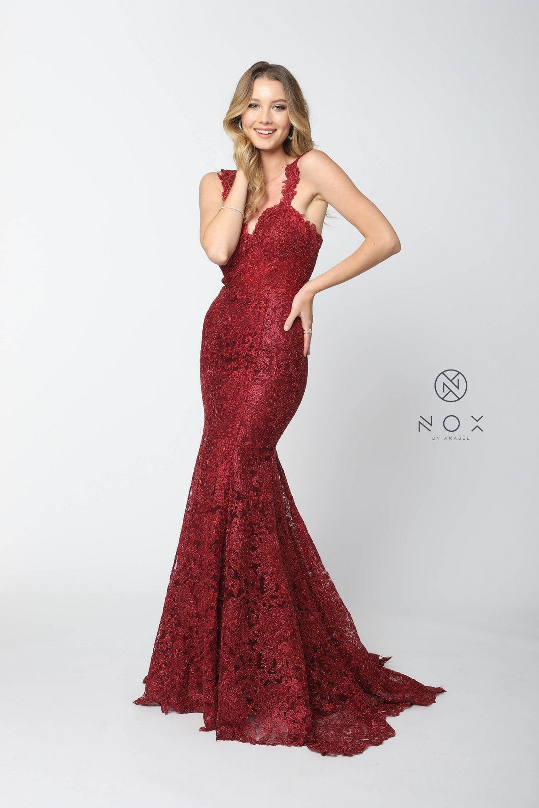 Allover Lace Sleeveless Mermaid Dress by Nox Anabel R216-Long Formal Dresses-ABC Fashion