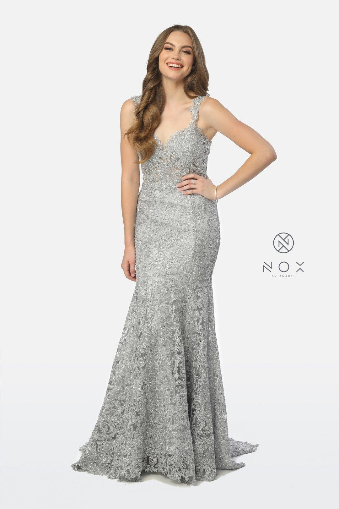 Allover Lace Sleeveless Mermaid Dress by Nox Anabel R216-Long Formal Dresses-ABC Fashion