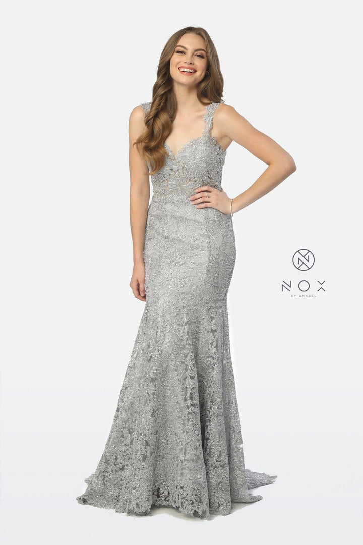 Allover Lace Sleeveless Mermaid Dress by Nox Anabel R216-Long Formal Dresses-ABC Fashion