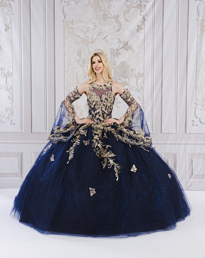 Applique Bell Sleeve Ball Gown by Petite Adele PQ1020