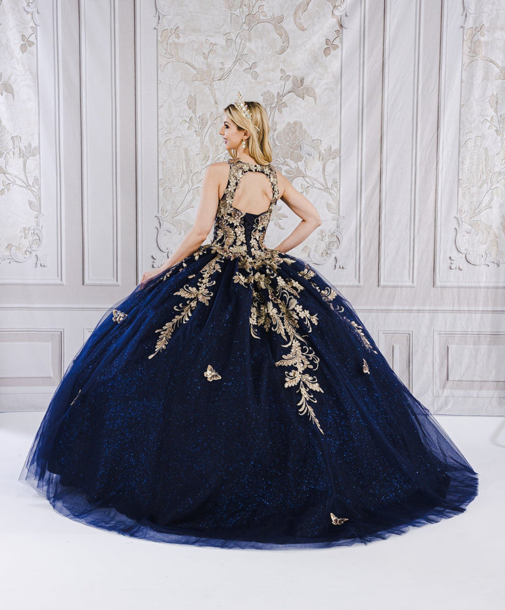 Applique Bell Sleeve Ball Gown by Petite Adele PQ1020