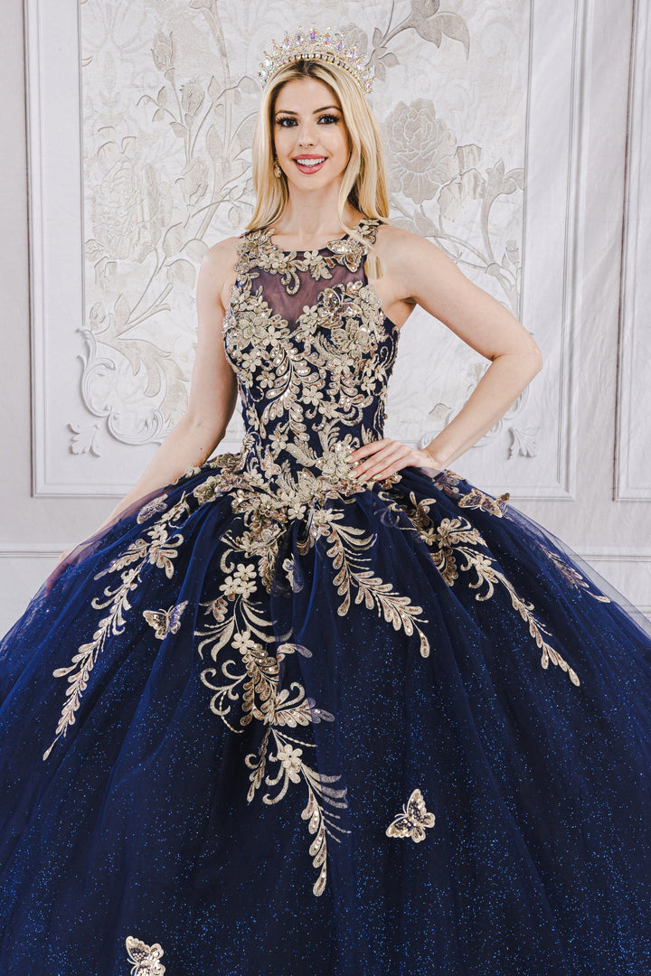 Applique Bell Sleeve Ball Gown by Petite Adele PQ1020