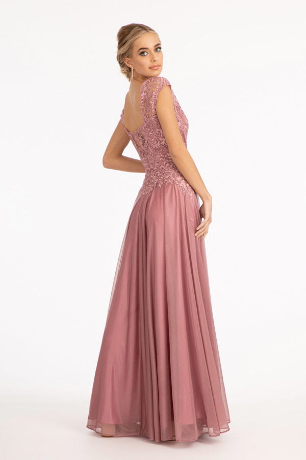 Applique Cap Sleeve Chiffon Gown by Elizabeth K GL3068