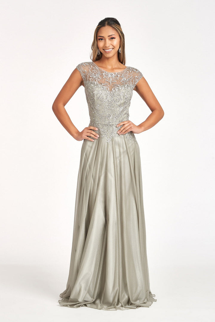 Applique Cap Sleeve Chiffon Gown by Elizabeth K GL3068