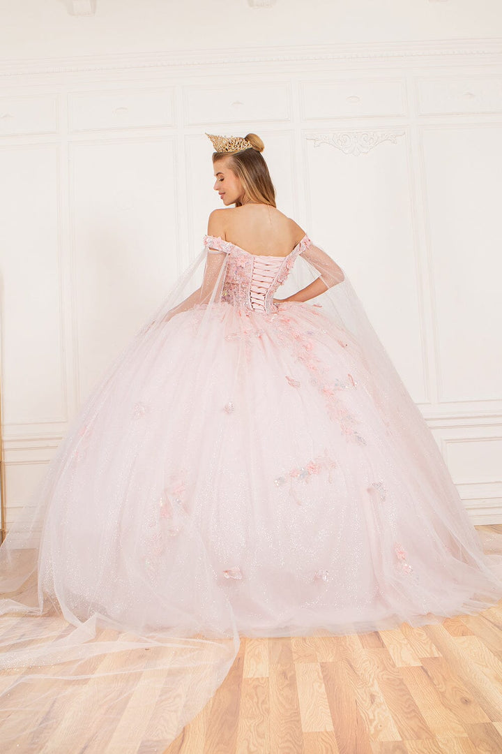 Applique Cape Sleeve Ball Gown by Cinderella Couture 8075J