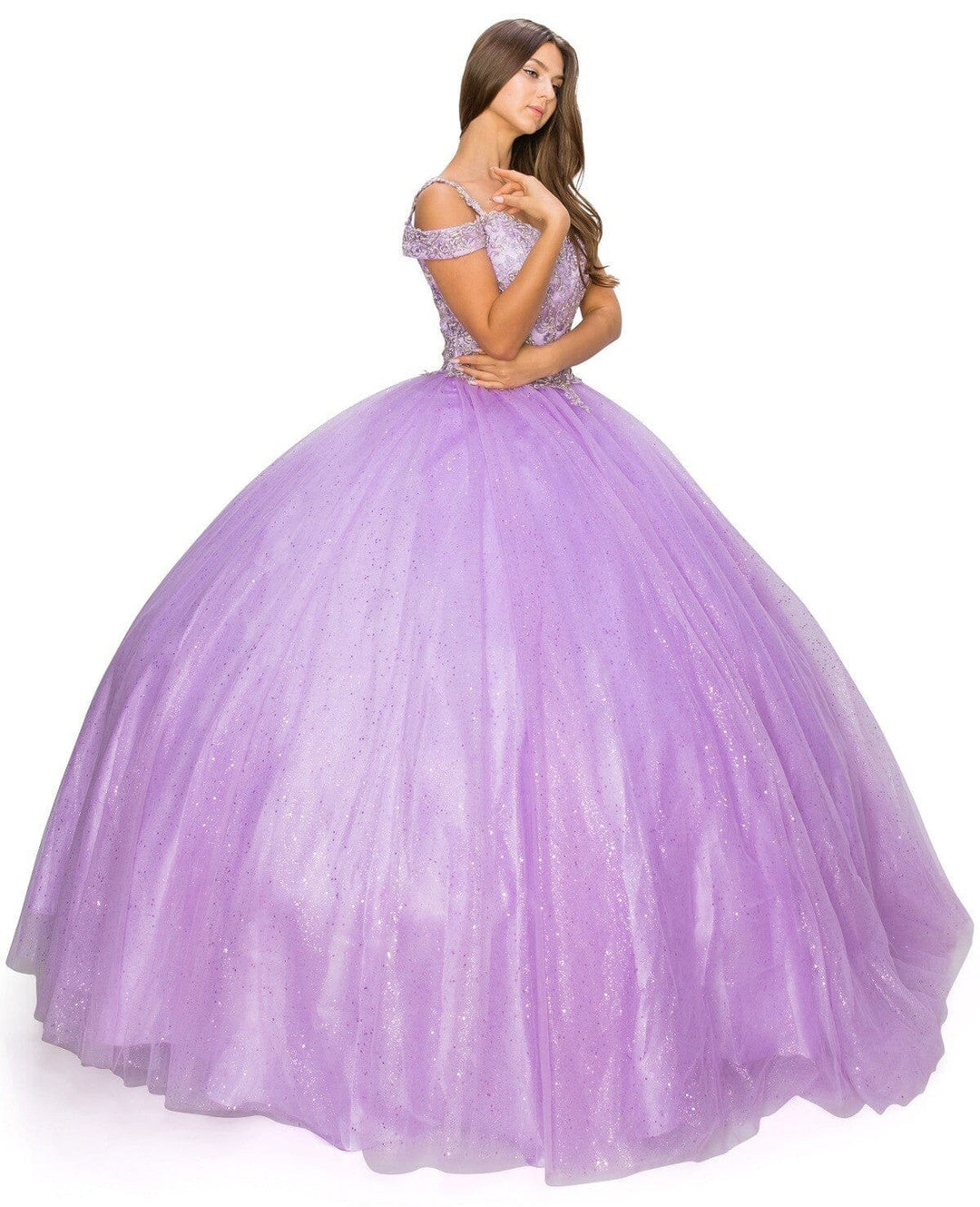 Applique Cold Shoulder Ball Gown by Cinderella Couture 8028J