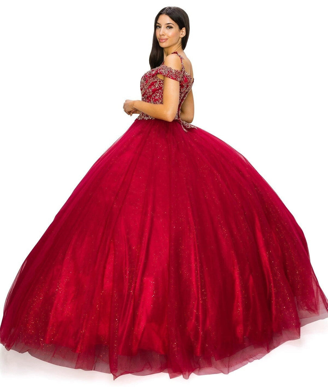 Applique Cold Shoulder Ball Gown by Cinderella Couture 8028J