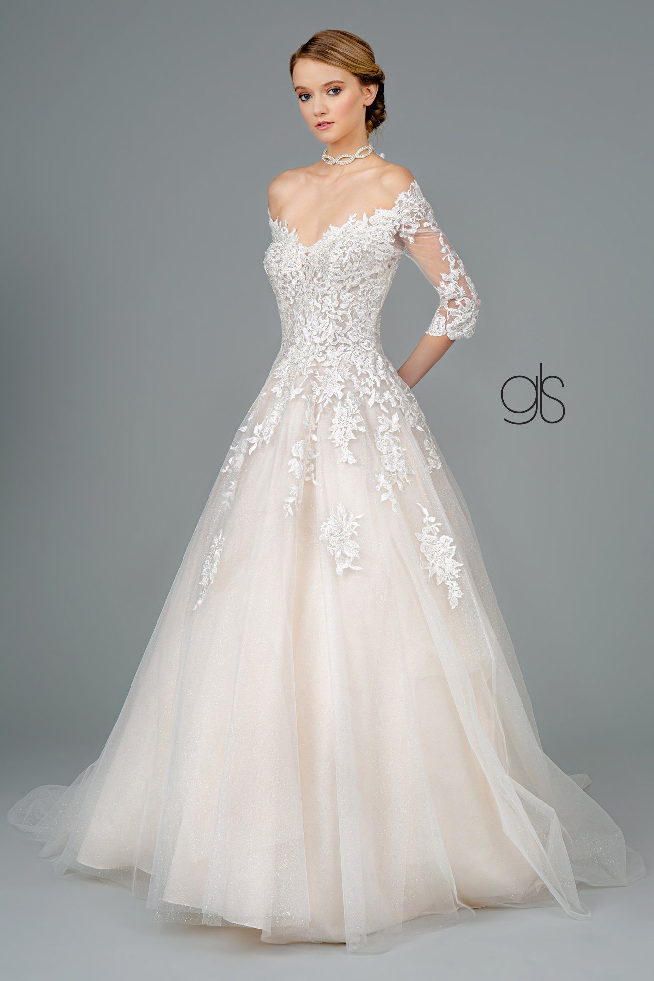 cream off the shoulder wedding dress Off Shoulder Satin Wedding Dress With Corset Back | Augusta