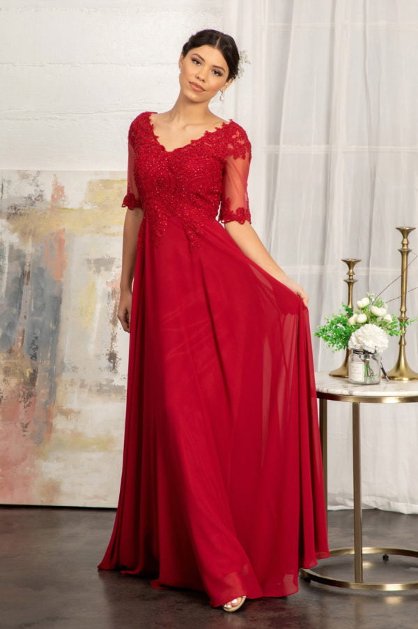 Applique Mid-Sleeve Chiffon Gown by Elizabeth K GL1982