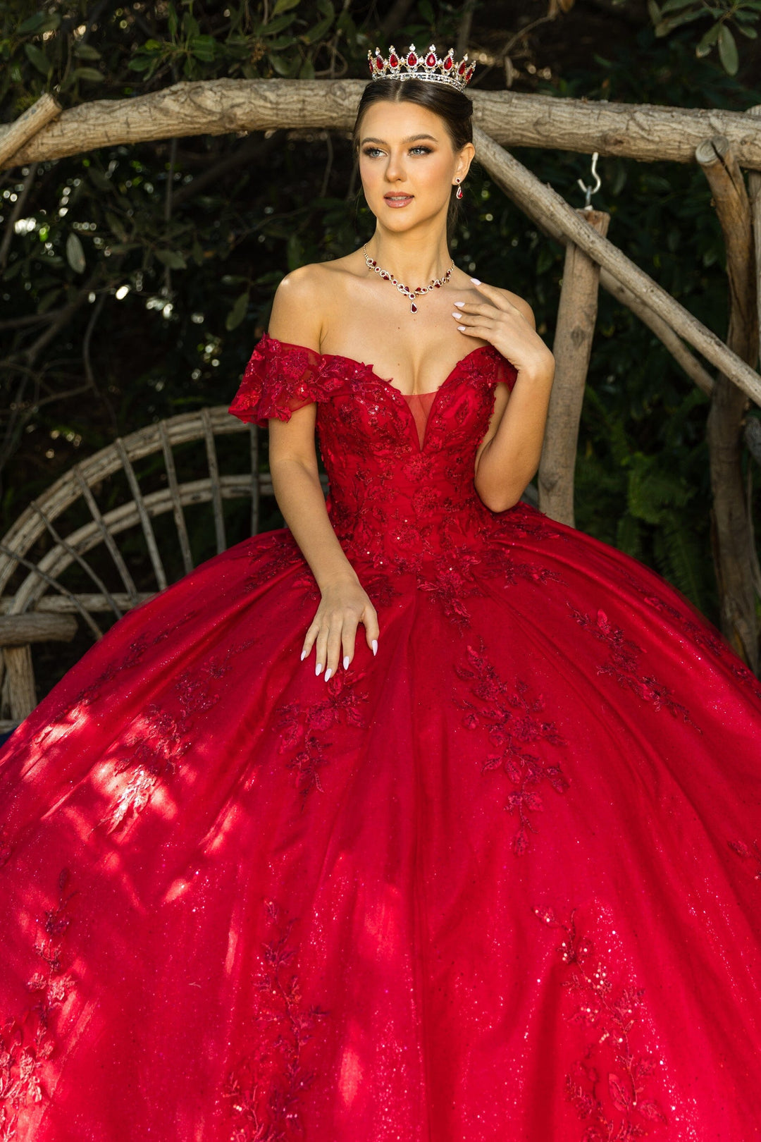 Applique Off Shoulder Ball Gown by Cinderella Couture 8045J