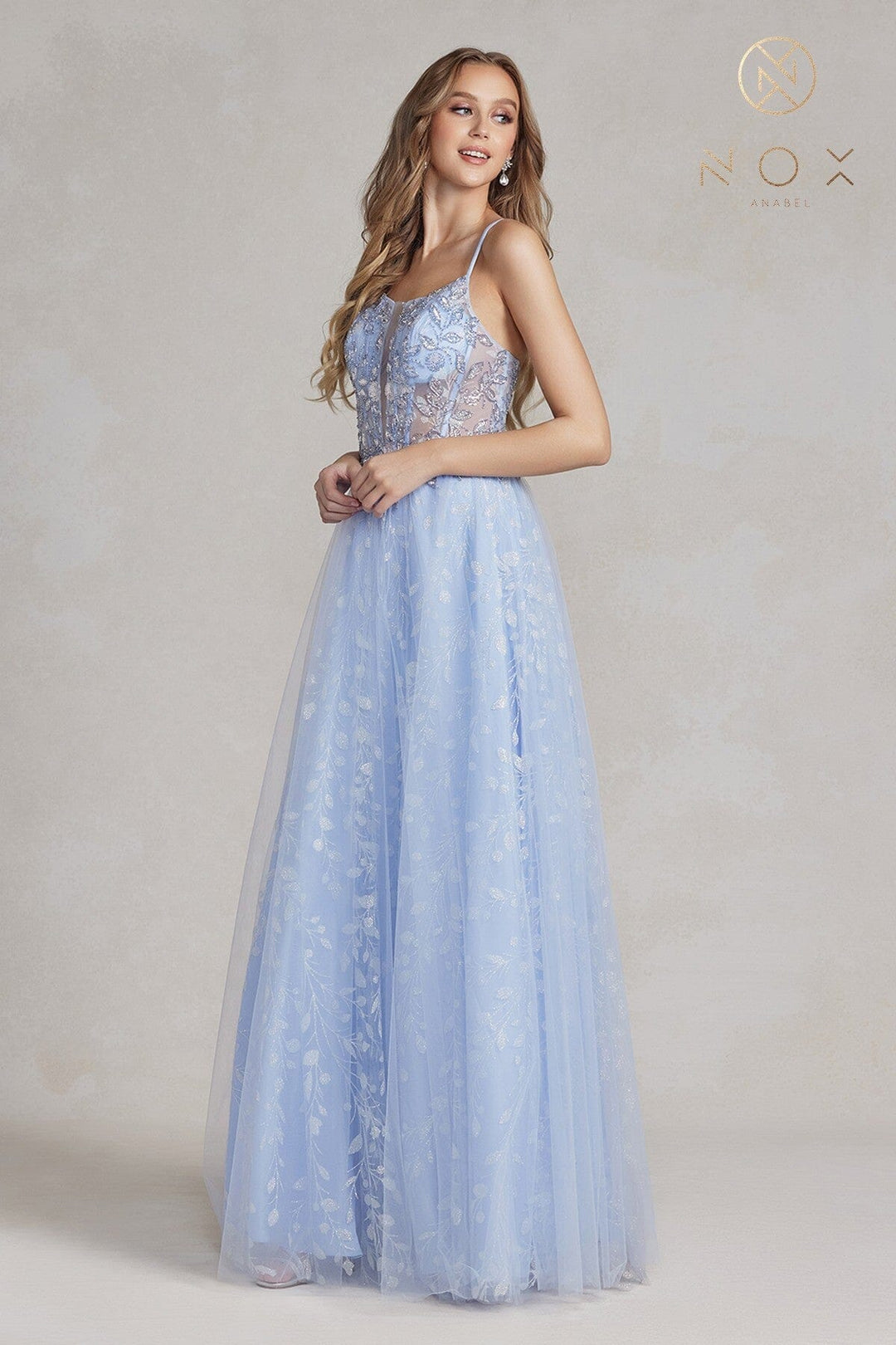 Applique Sleeveless Corset Gown by Nox Anabel T1084
