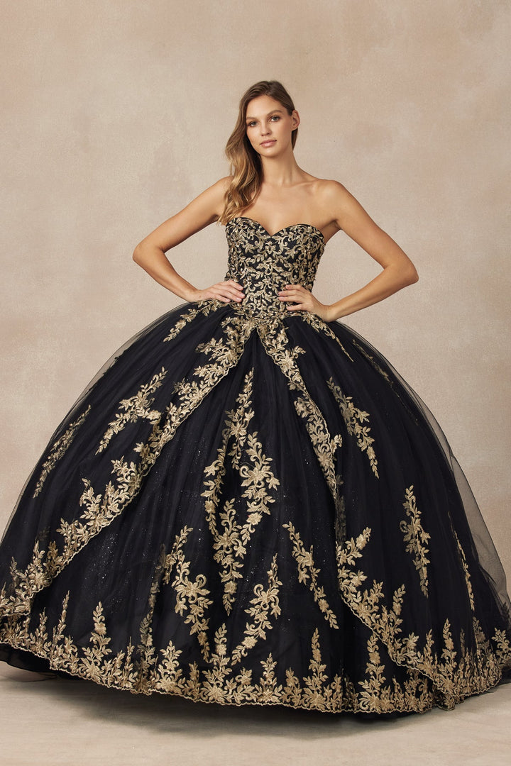 Applique Strapless Ball Gown by Juliet 1439