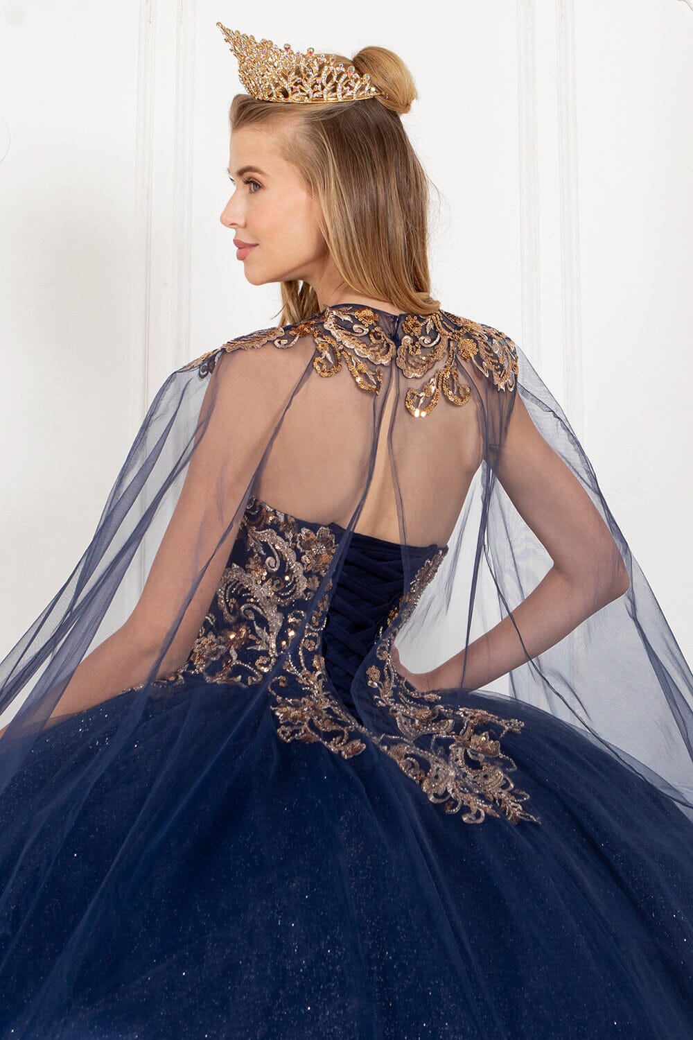 Applique Strapless Cape Ball Gown by Cinderella Couture 8063J