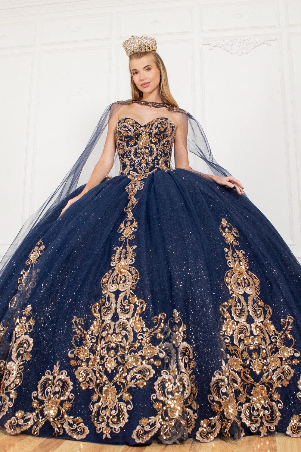 Applique Strapless Cape Ball Gown by Cinderella Couture 8063J