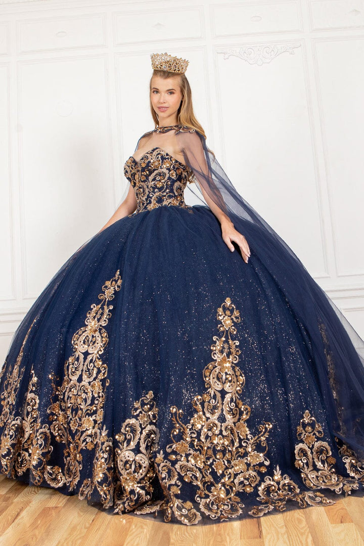 Applique Strapless Cape Ball Gown by Cinderella Couture 8063J