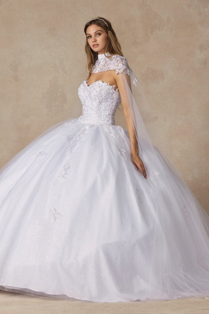 Applique Strapless Cape Ball Gown by Juliet 1440