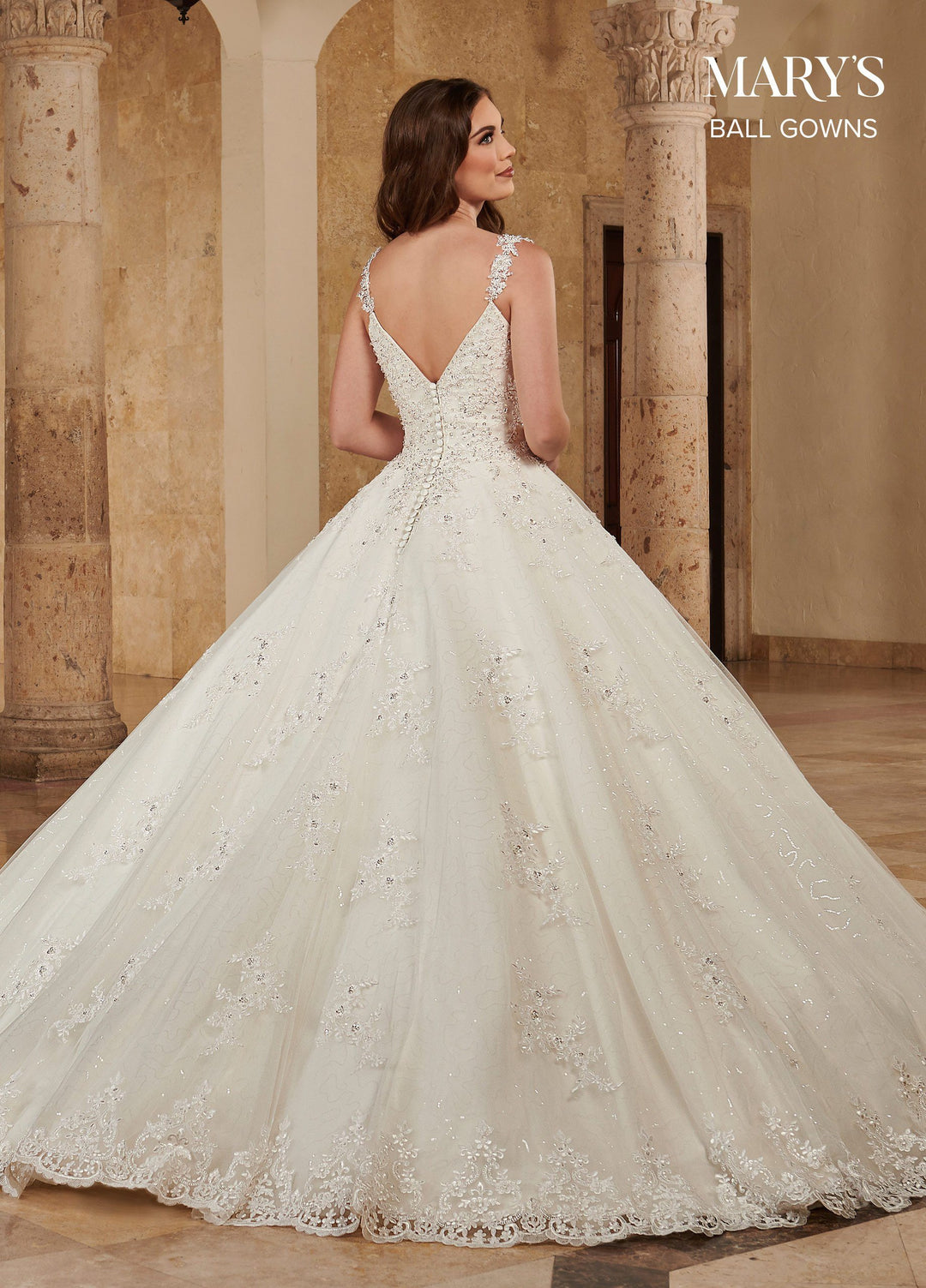 Applique V-Neck Wedding Ball Gown by Mary's Bridal MB6084