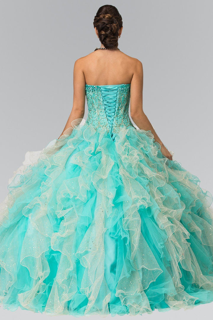 Bead Embroidered Strapless Ruffled Ballgown by Elizabeth K GL2210-Quinceanera Dresses-ABC Fashion
