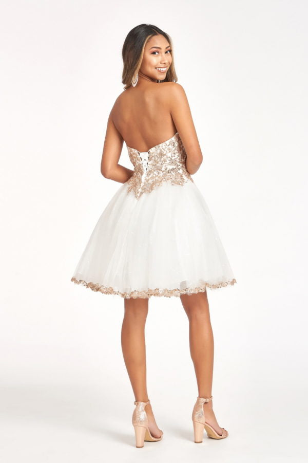 Beaded Bodice Short Strapless Dress by Elizabeth K GS1980