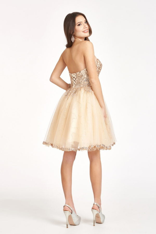 Beaded Bodice Short Strapless Dress by Elizabeth K GS1980