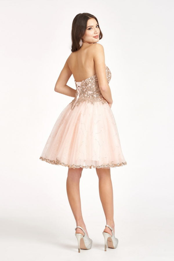 Beaded Bodice Short Strapless Dress by Elizabeth K GS1980