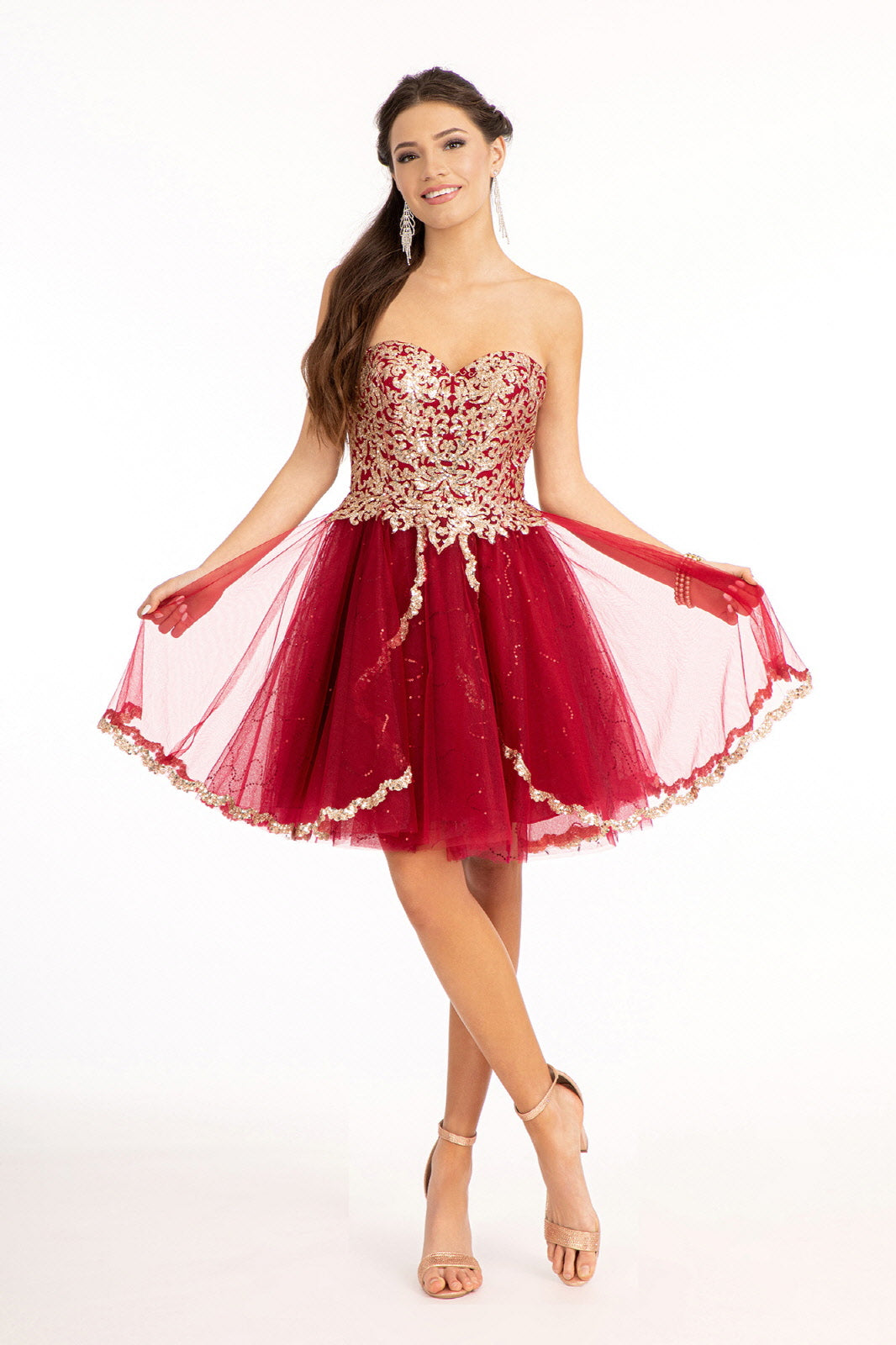Beaded Bodice Short Strapless Dress by Elizabeth K GS1980