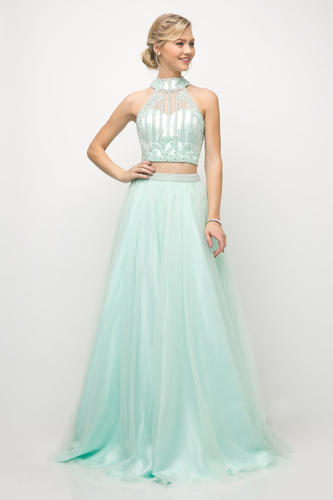 Beaded Bodice Two Piece Ball Gown by Cinderella Divine 8994-Long Formal Dresses-ABC Fashion