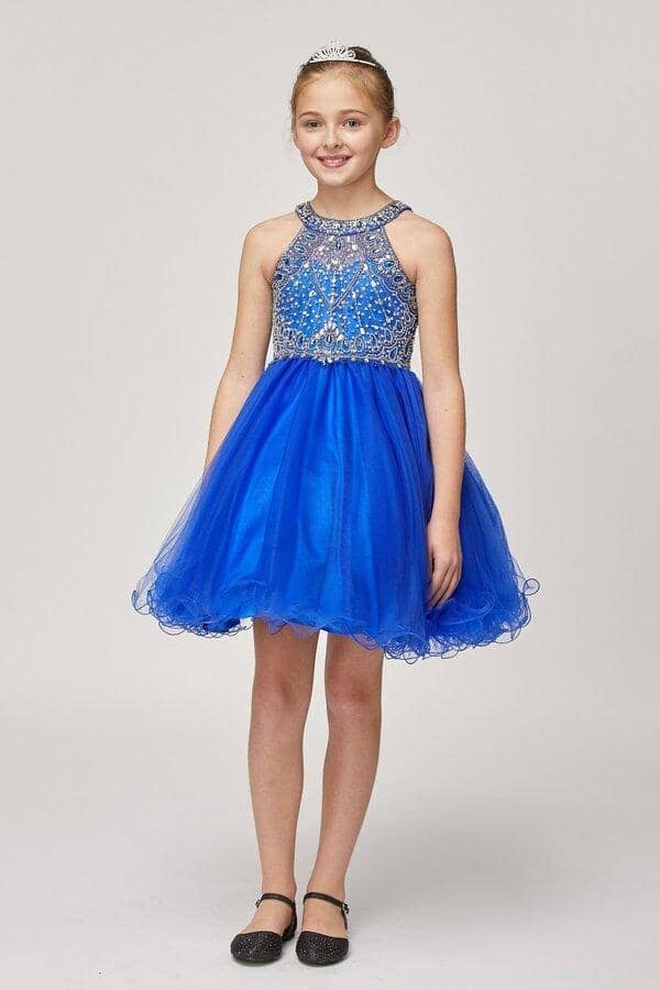 Beaded Girls Short Halter Dress by Cinderella Couture 5022-Girls Formal Dresses-ABC Fashion