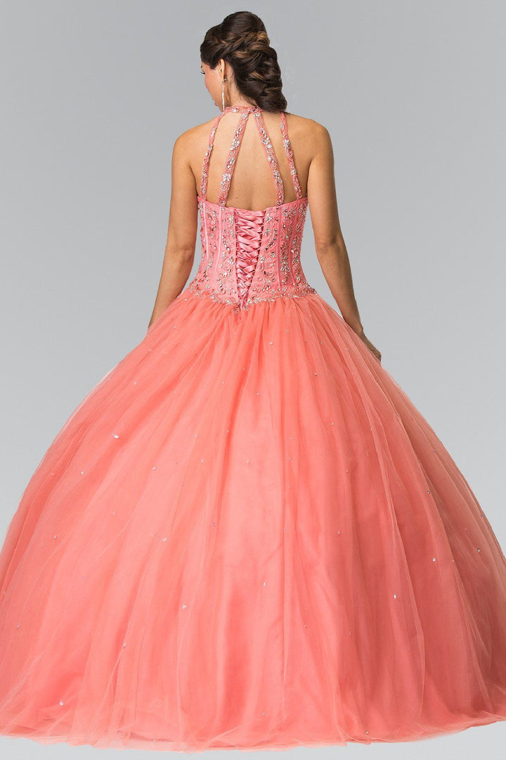 Beaded Halter Illusion Ballgown by Elizabeth K GL2348-Quinceanera Dresses-ABC Fashion