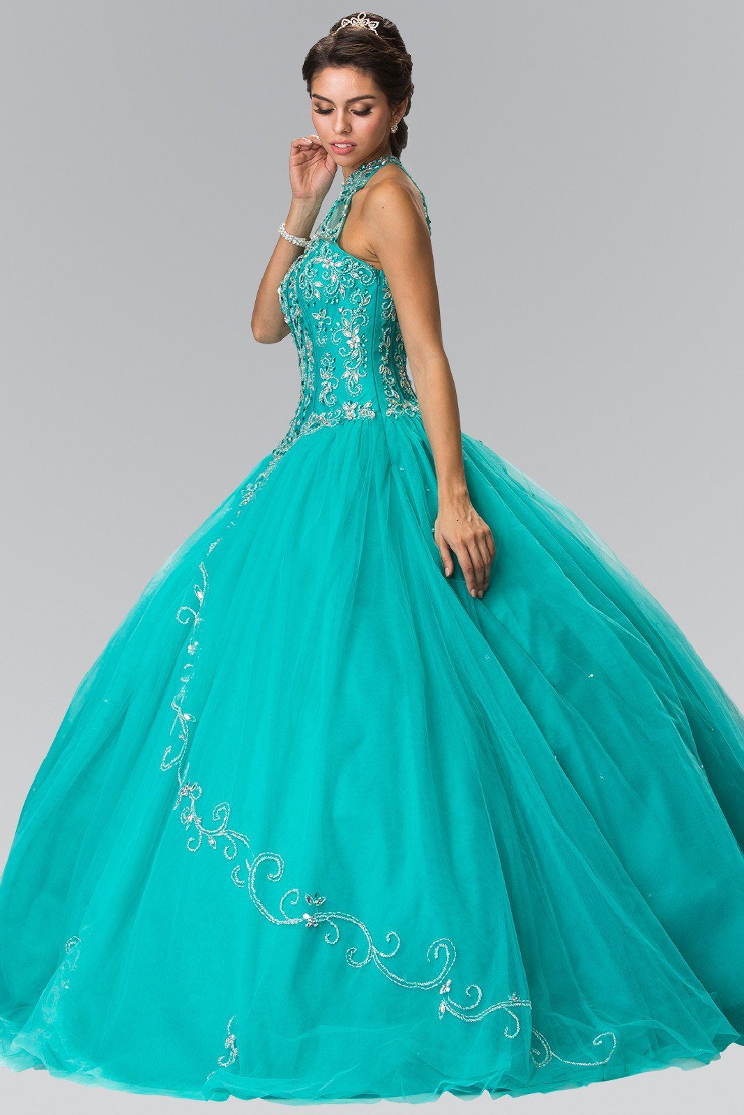 Beaded Halter Illusion Ballgown by Elizabeth K GL2348-Quinceanera Dresses-ABC Fashion