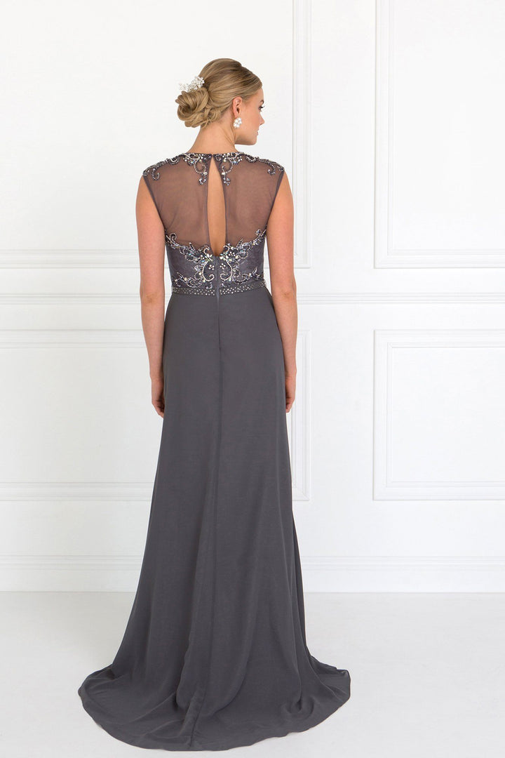 Beaded Illusion A-line Sleeveless Dress by Elizabeth K GL2099