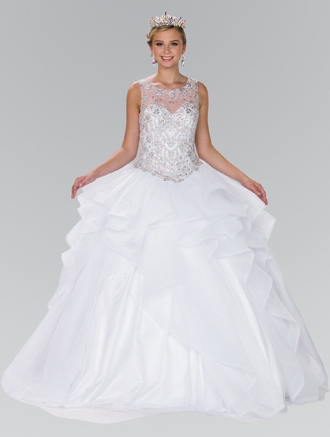 Beaded Illusion Ballgown with Bolero by Elizabeth K GL2378-Quinceanera Dresses-ABC Fashion