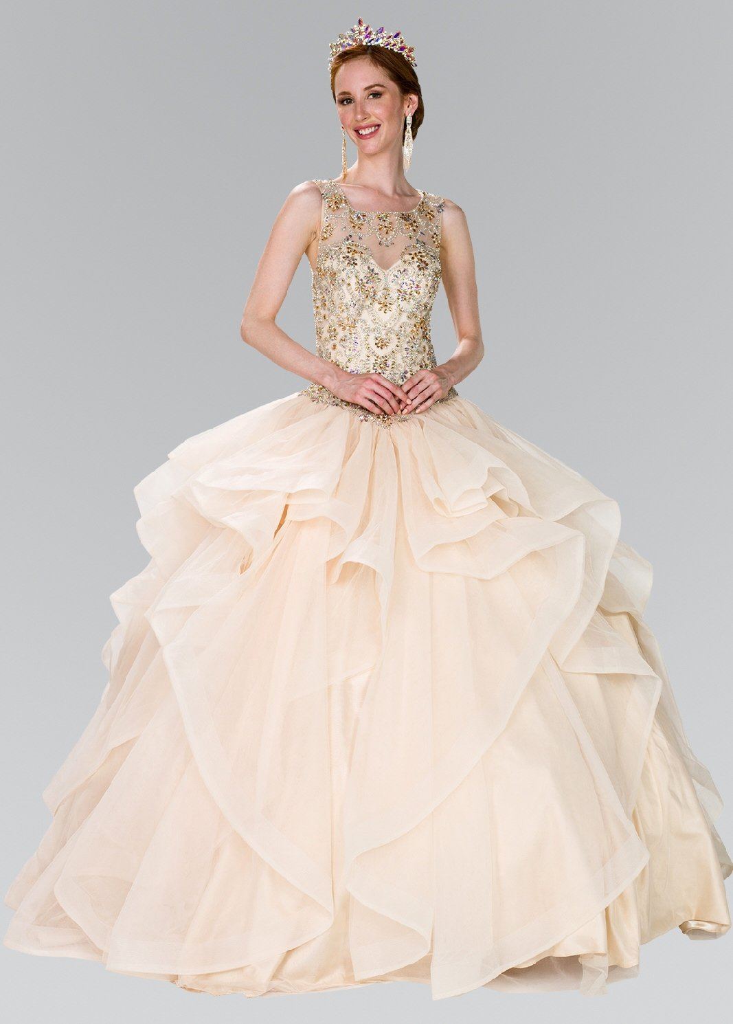 Beaded Illusion Ballgown with Bolero by Elizabeth K GL2378-Quinceanera Dresses-ABC Fashion