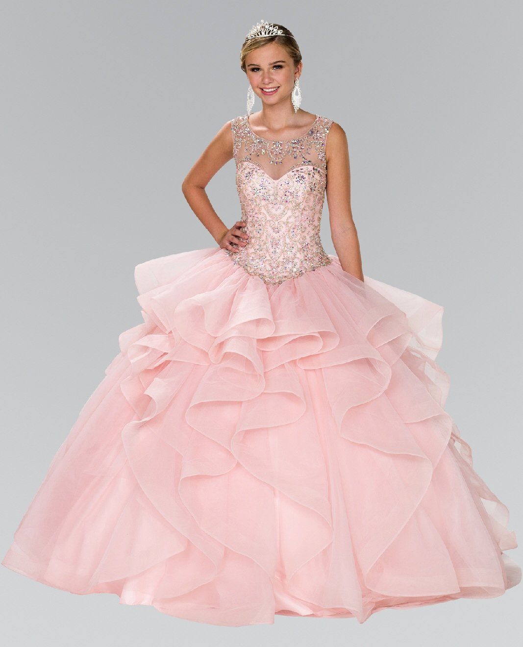 Beaded Illusion Ballgown with Bolero by Elizabeth K GL2378-Quinceanera Dresses-ABC Fashion