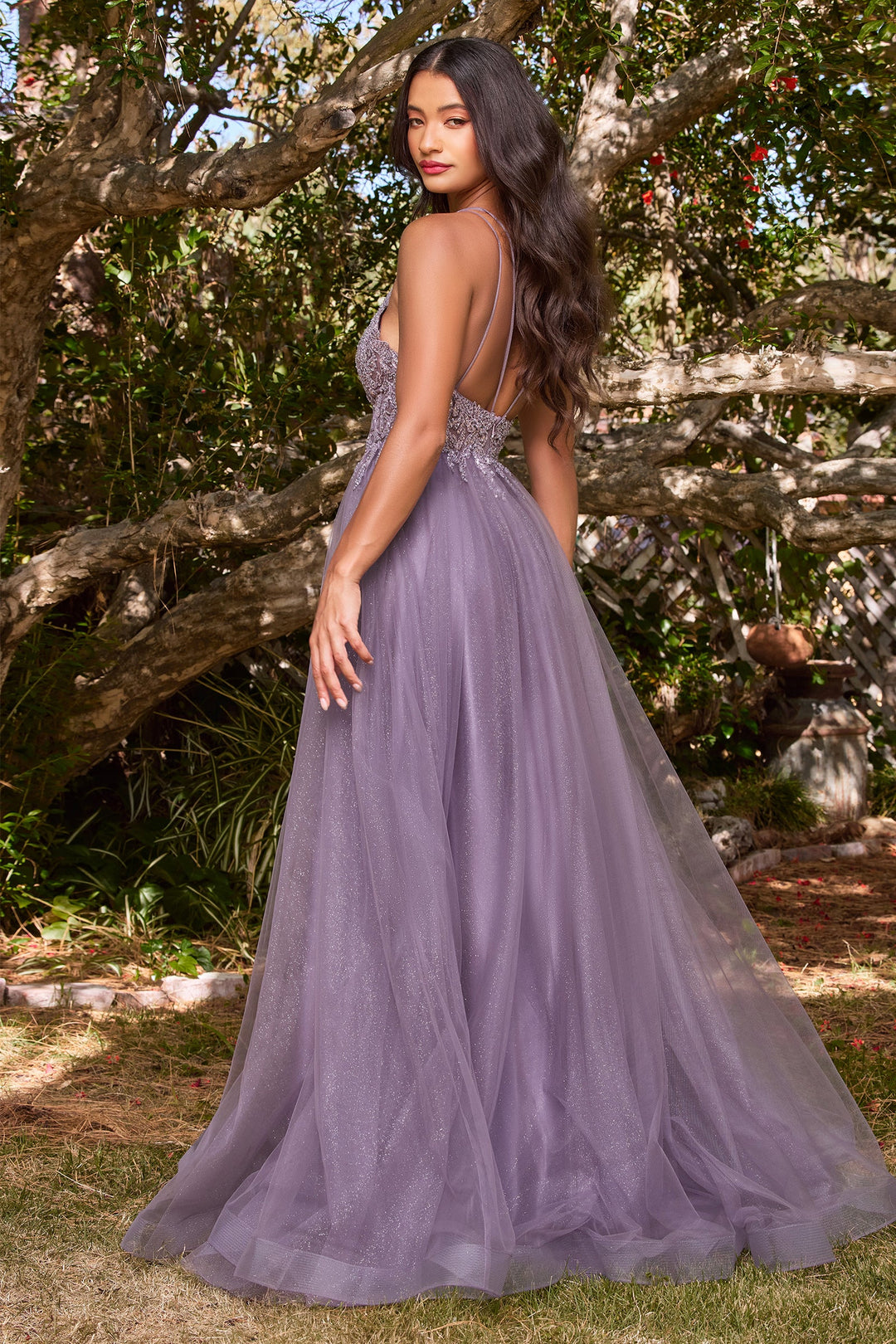 Beaded Long Sleeveless Tulle Dress by Ladivine CD0154