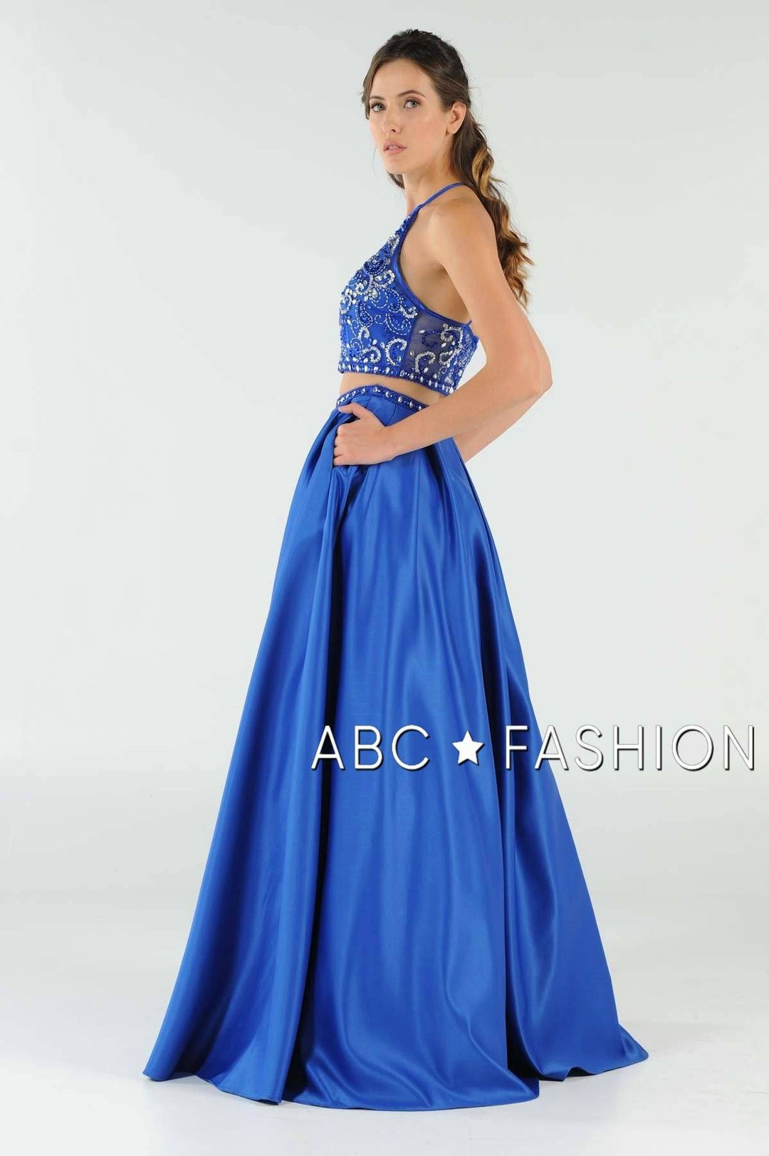 Beaded Long Two-Piece Dress with Pockets by Poly USA 8210-Long Formal Dresses-ABC Fashion