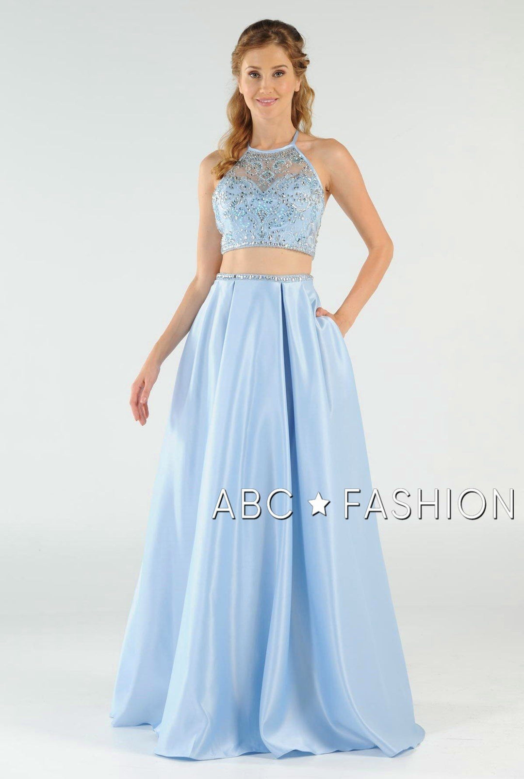 Beaded Long Two-Piece Dress with Pockets by Poly USA 8210-Long Formal Dresses-ABC Fashion