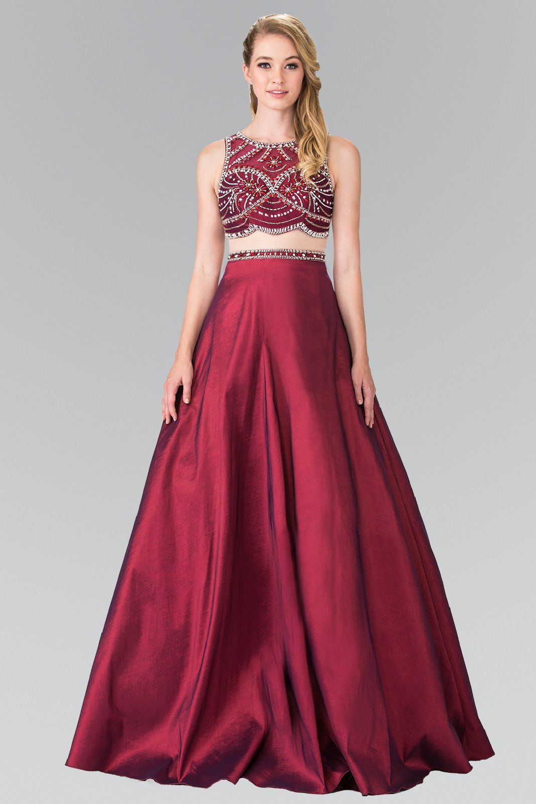blue dress for baby girl Two Piece Long Chiffon Prom Dress with Long Sleeves– PromGirl main image 0