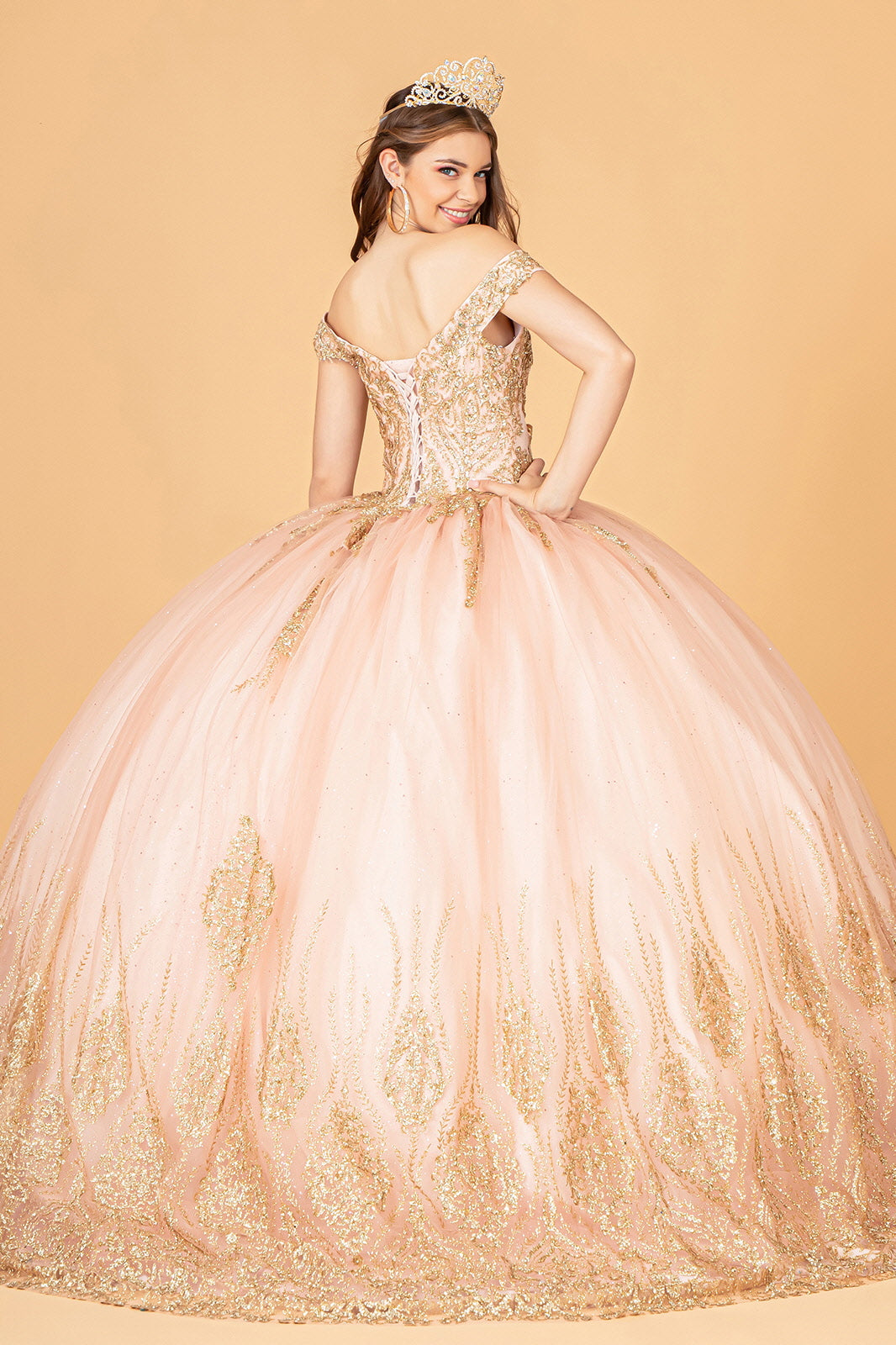 Beaded Off Shoulder Ball Gown by Elizabeth K GL3079