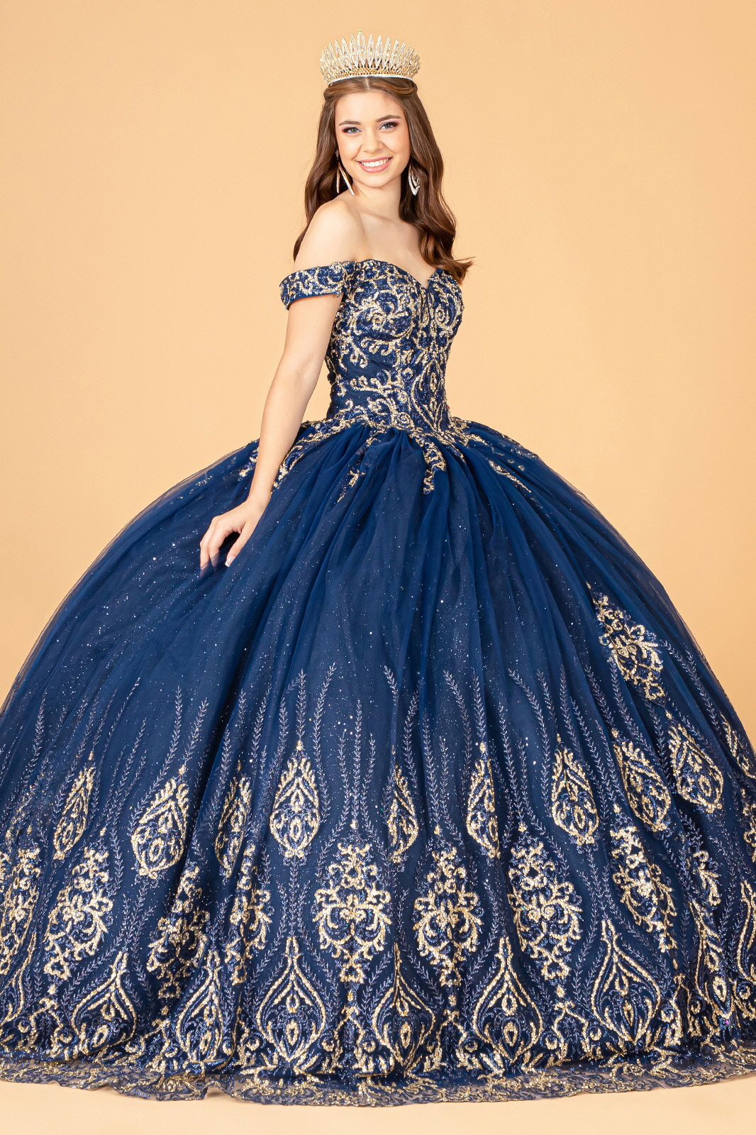 Beaded Off Shoulder Ball Gown by Elizabeth K GL3079